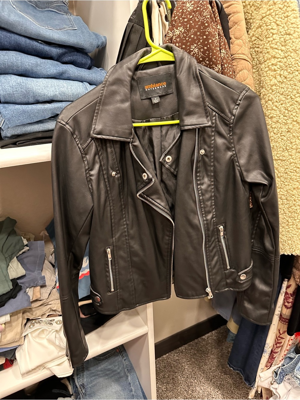 Ambiance Black Faux Leather Zip Moto Jacket